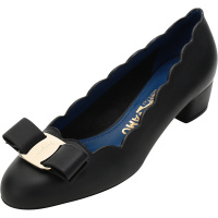 Salvatore Ferragamo 菲拉格慕 女士VARA SHELL系列牛皮蝴蝶结饰扣粗跟鞋 0733818