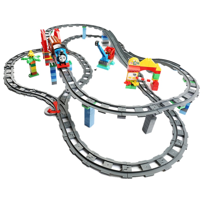 费乐 212颗粒电动托马斯轨道 小火车大颗粒积木兼容乐高积木 儿童玩具多层超大电动过山车玩具车男孩 轨道火车小镇
