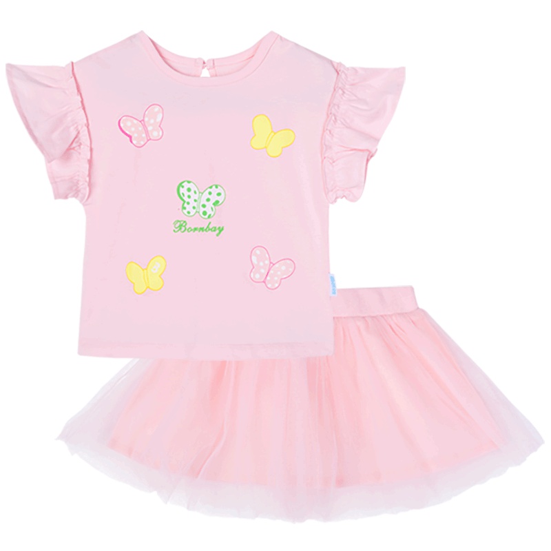 贝贝怡女童洋气套装裙夏季宝宝时尚短袖T恤短裙192T354