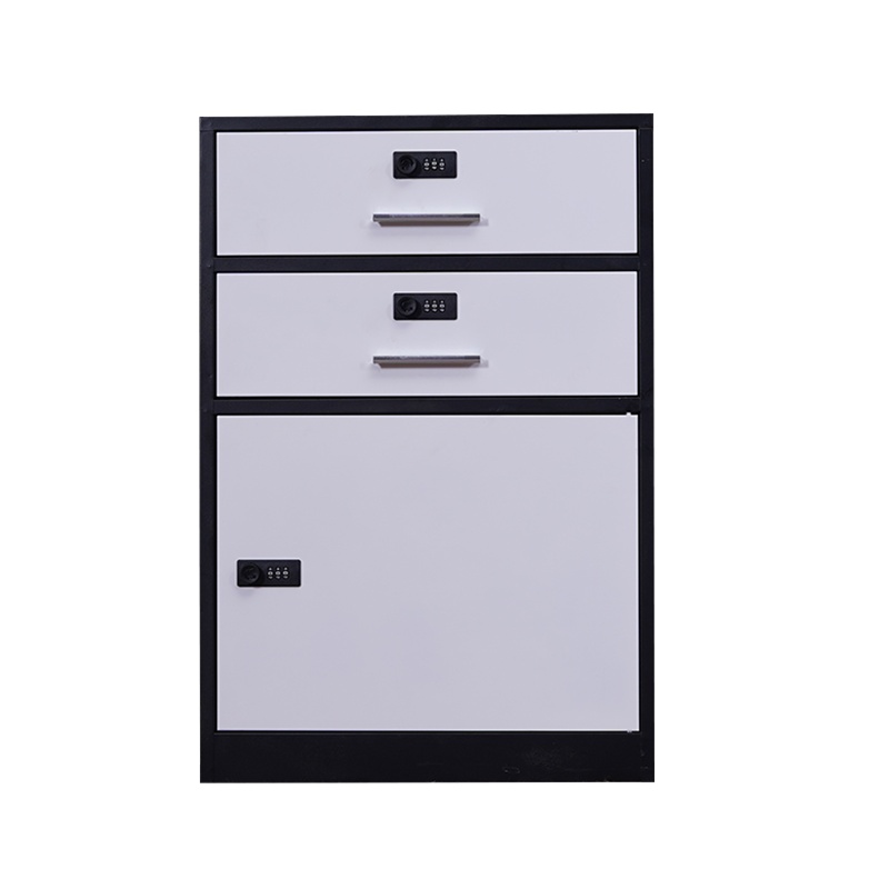 星岛办公桌下文件柜铁皮柜矮柜办公室落地工具抽屉储物桌边带锁小柜子二斗一门密码款黑色