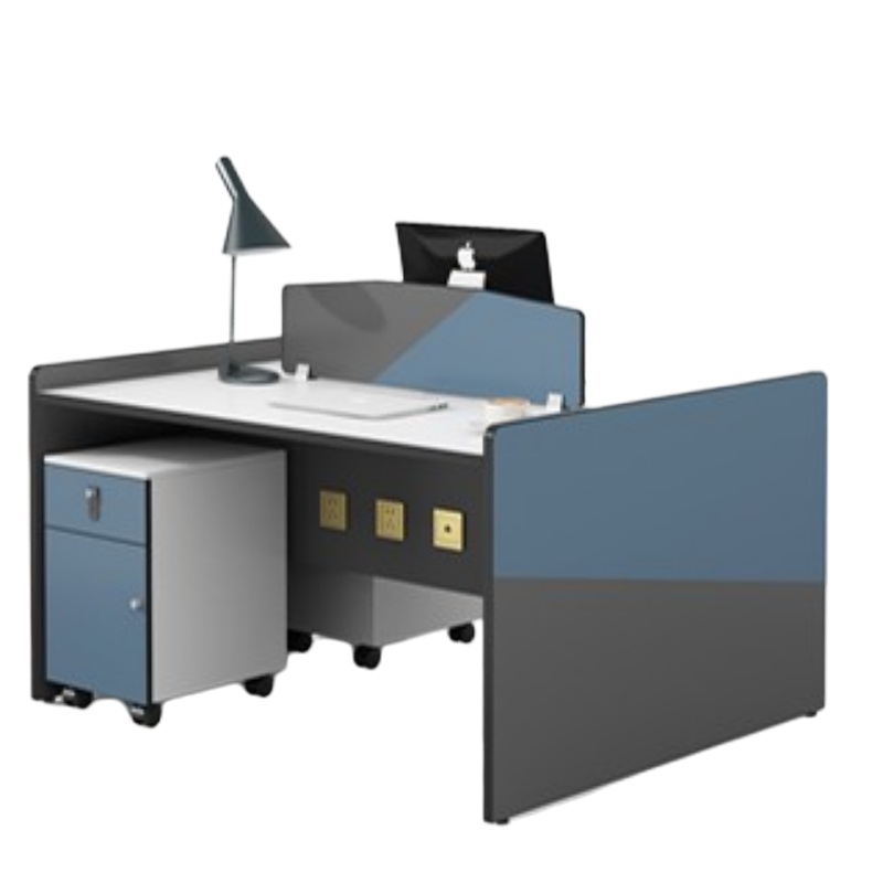 顶鸿DH-HY0380员工位 简易办公桌 办公卡位 办公桌子 板式办公桌 格调蓝 - 暖白色 四人位带柜