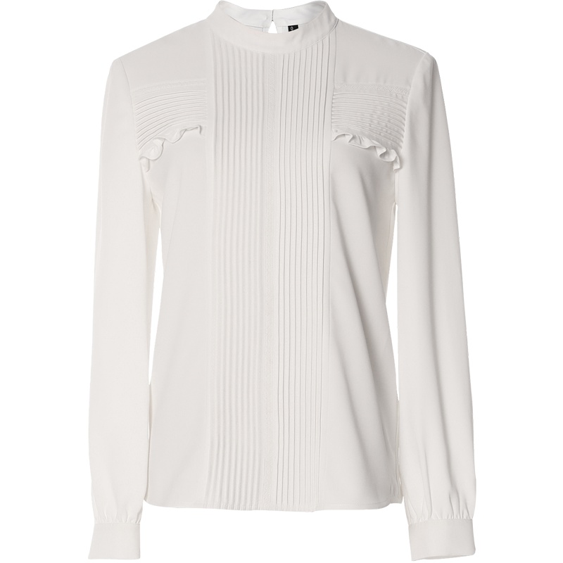 欧昵雪秋冬季气质立领木耳边长袖显瘦衬衣女套头衬衫上衣