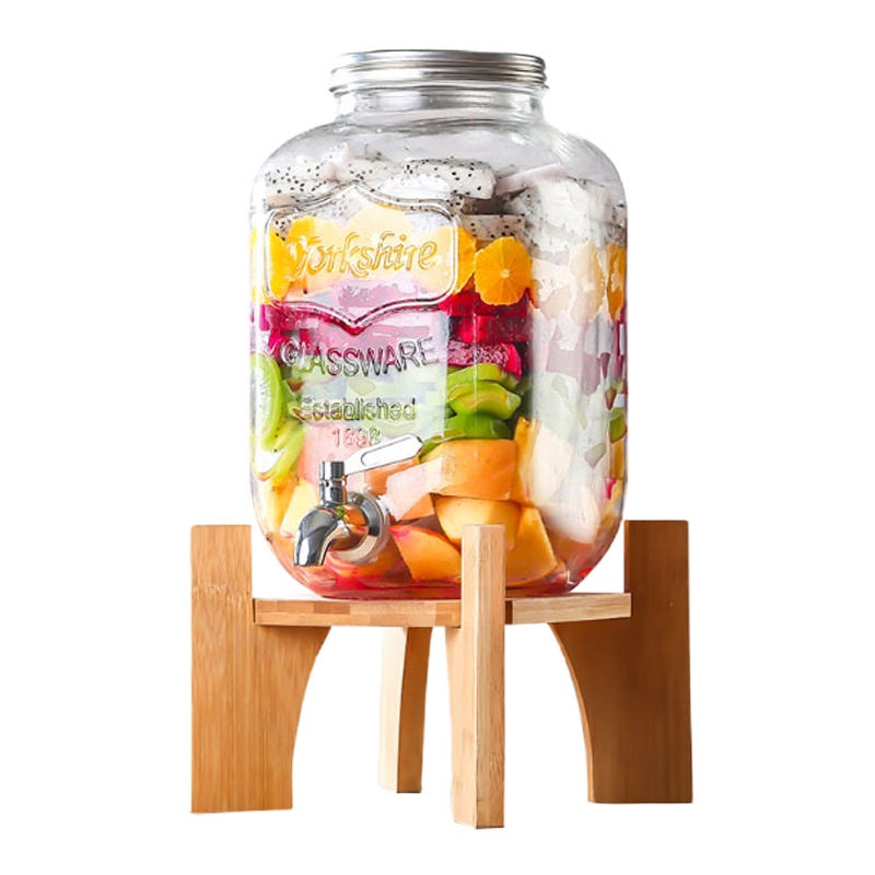 透明玻璃果汁罐 大容量密封罐带盖酵素桶 8L 不锈钢龙头+黑色工艺架