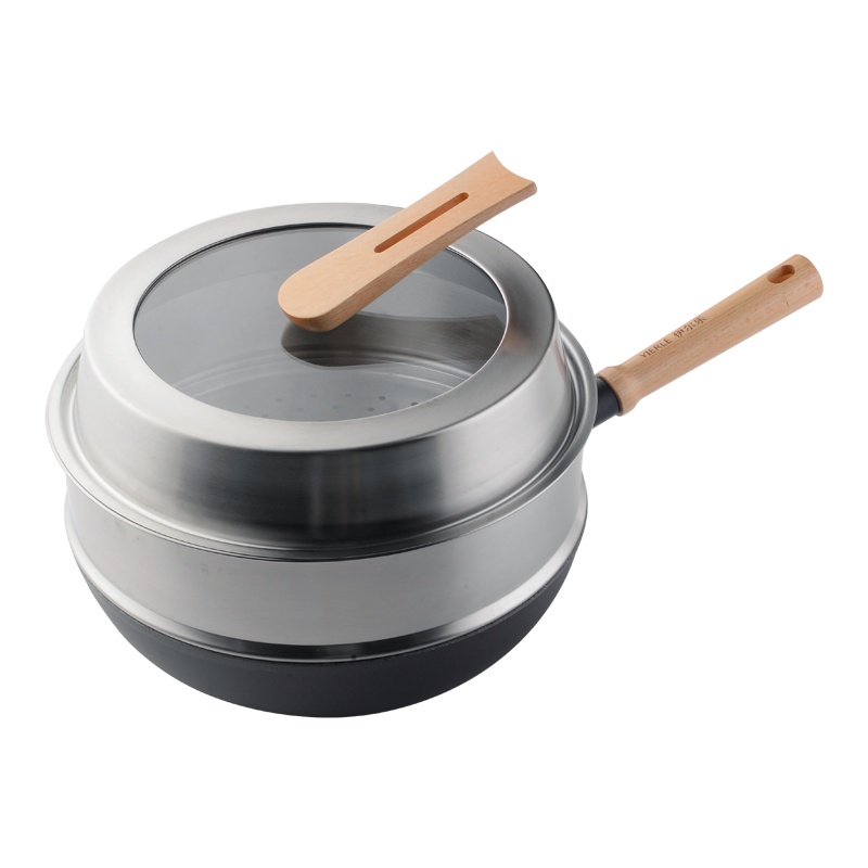 伊尔乐优品矿物石不粘无油烟蒸炒锅34CM(一箱四台)