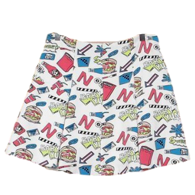 拉夏贝尔专柜同款百搭休闲印花A字包臀短款半