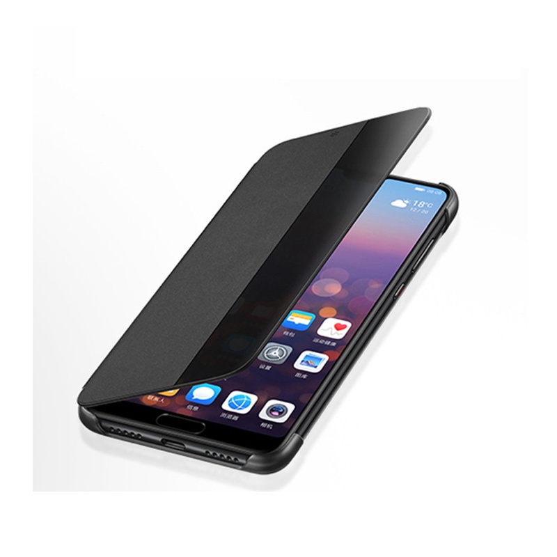 华为(HUAWEI)P20手机壳原装翻盖智能休眠开窗保护套 华为P20超薄商务防摔全包手机套皮套5.8英寸 黑色