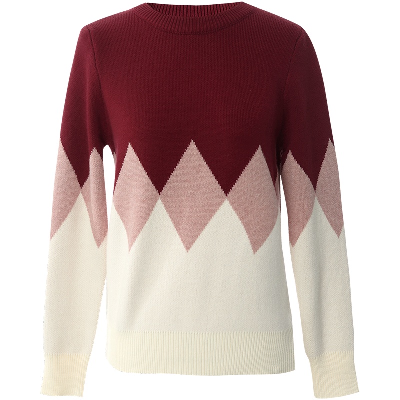 OUNIXUE欧昵雪 | [复古菱形格撞色毛衣]秋冬季慵懒风圆领宽松打底针织衫女