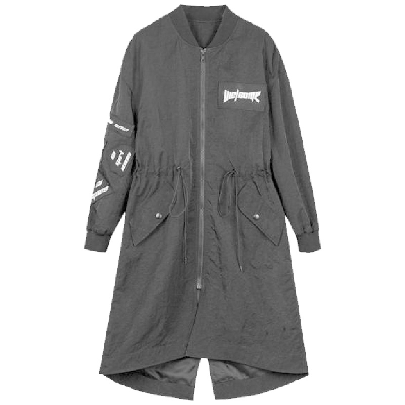 【热卖】外套女拉贝缇中长款韩版秋装2018新款宽松黑色学生工f风衣女士60300278