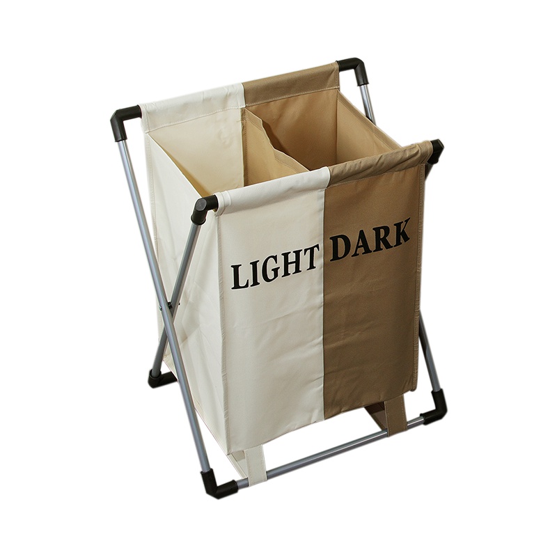 欧润哲 脏衣篮 加大版白啡双格布袋款 脏衣服收纳筐放衣物篮子杂物篓家用收纳篮