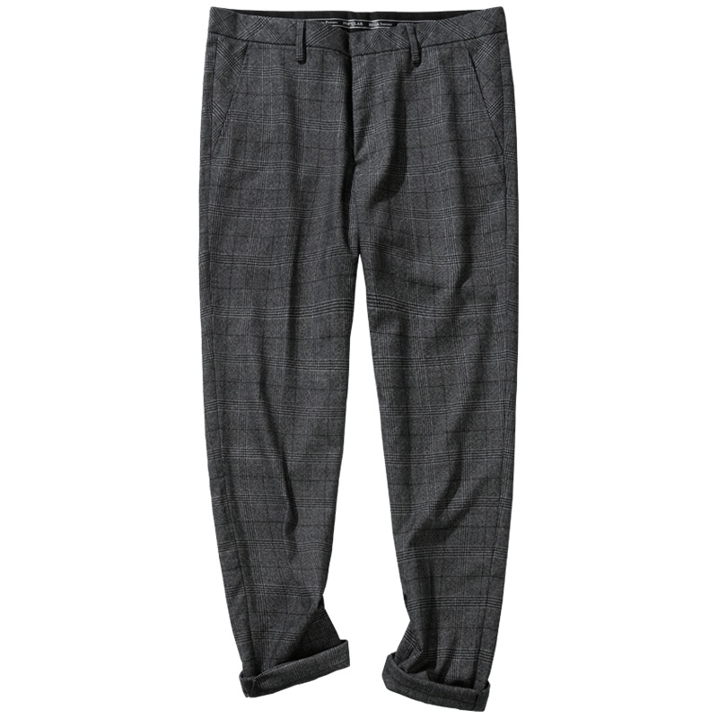 千纸鹤男装修身长裤秋季男士时尚商务休闲格子西裤70216