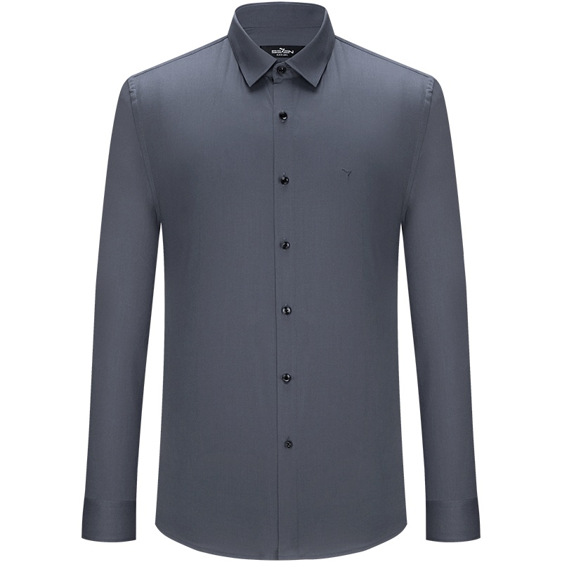 柒牌SEVEN男装春季男士长袖衬衫正装商务休闲纯色柔软修身结婚衬衣