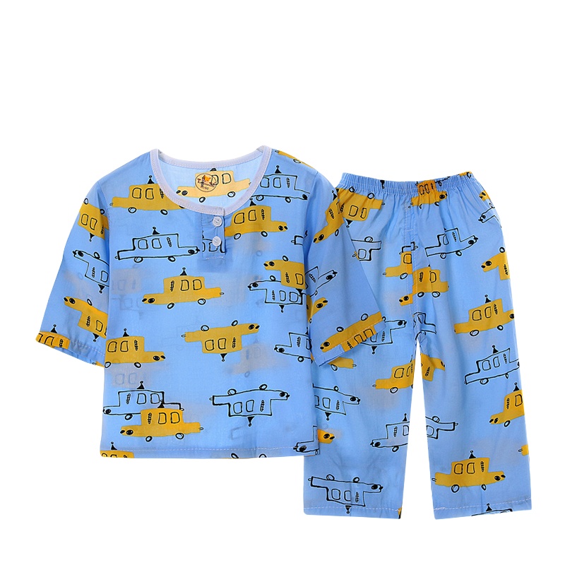 2021新款儿童棉绸睡衣套装夏季薄款男女宝宝空调家居服新款七分袖