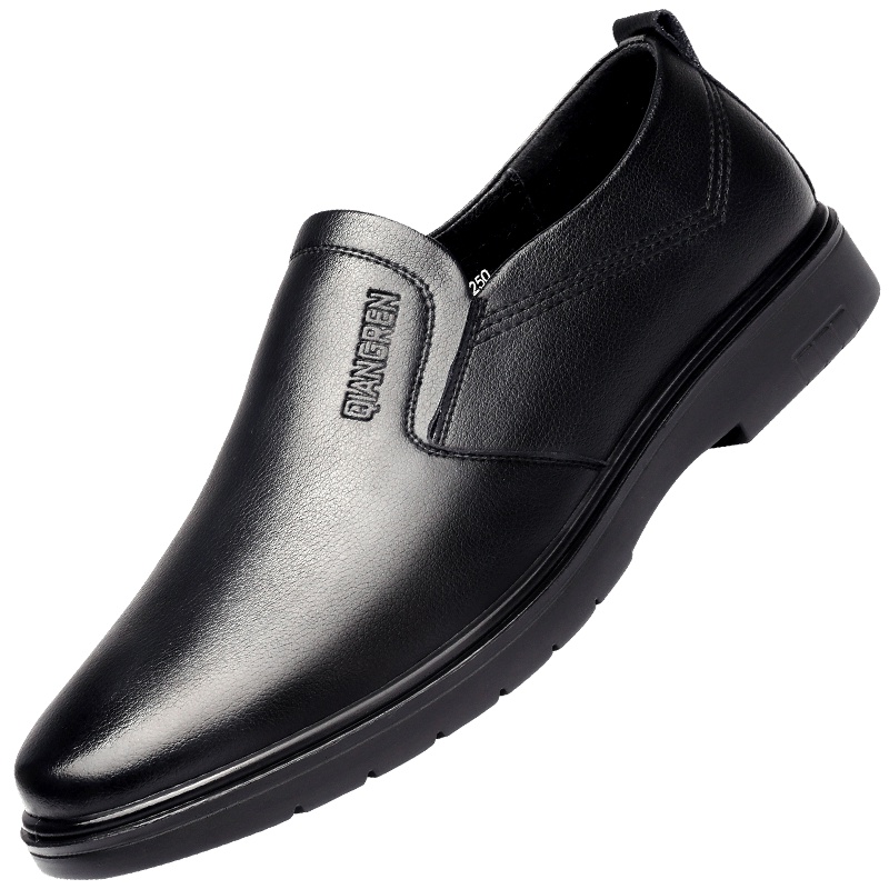 强人3515休闲皮鞋男轻便舒适牛皮英伦商务套脚款休闲男士皮鞋