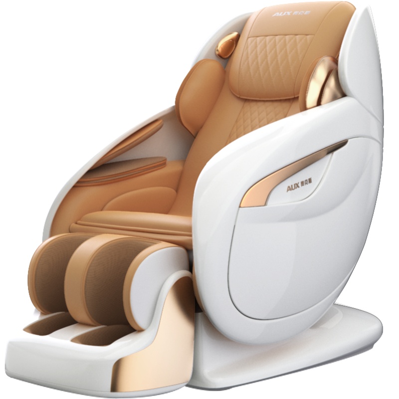 AUX/奥克斯豪华智能按摩椅9901家用全身全自动太空豪华舱小型多功能电动沙发深V零重力颈椎肩腰揉捏按摩器 黄白色
