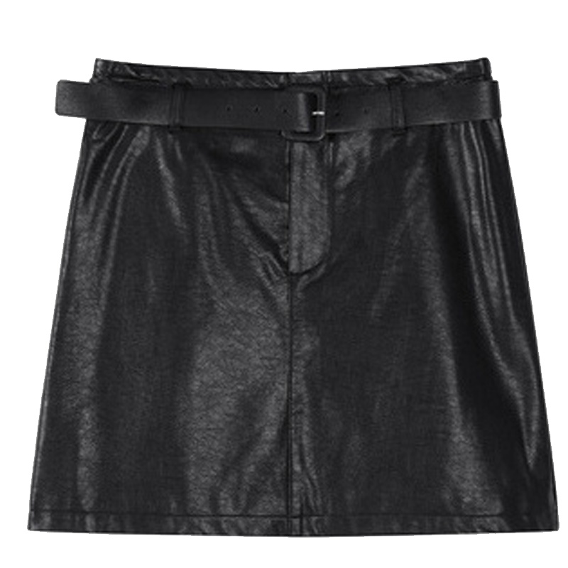 【专柜同款】黑色小皮裙女短裙2019秋冬季新款百搭高腰a字半身裙港味复古裙子20015627