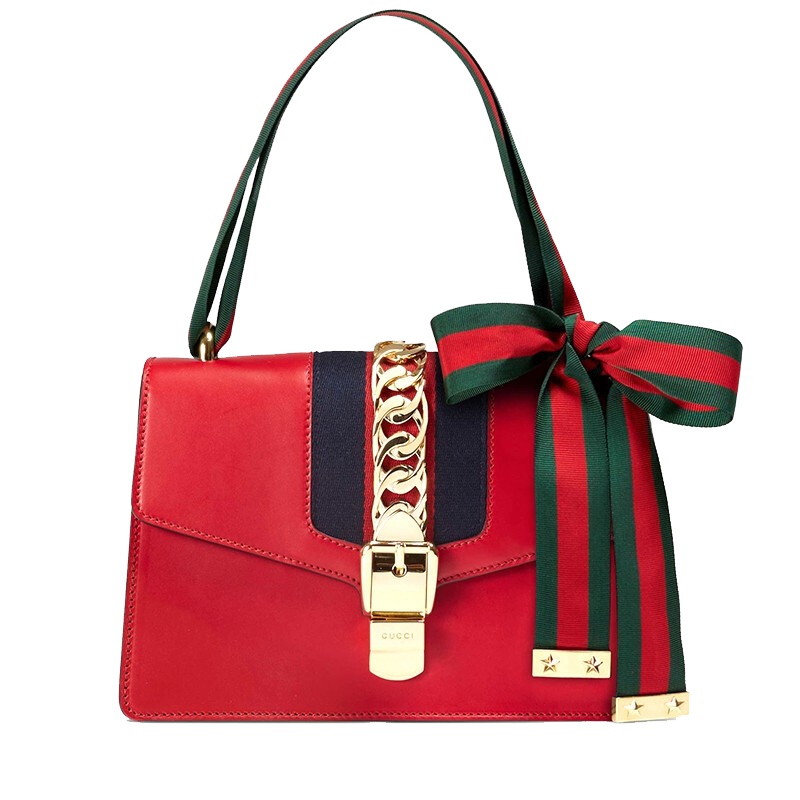 [海外直邮]GUCCI古驰女包Sylvie系列小号芙蓉红色手提包单肩斜挎包421882 CVLEG 8604