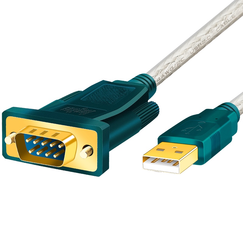 晶华 USB转RS232串口打印机数据线 DB9针公头串口工程级连接线 支持考勤机收银机 透明蓝1.5米 Z158