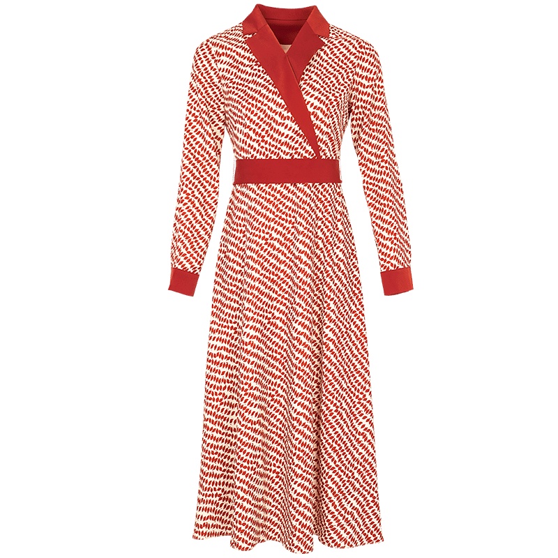 晚白2021春季新品时尚修身显瘦淑女印花A字长裙雪纺裙连衣裙女