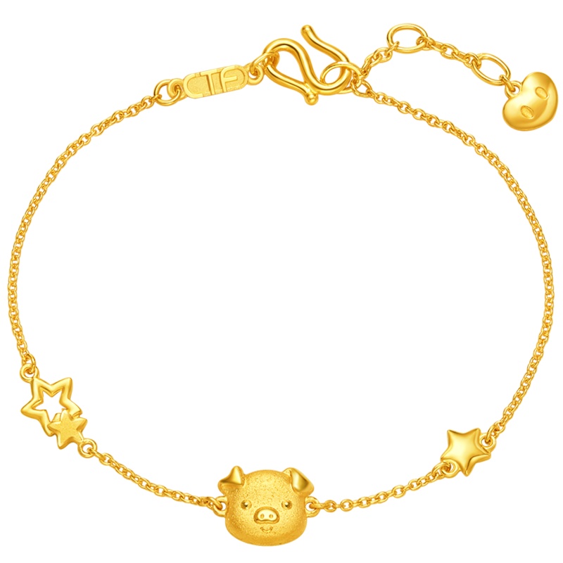 周大福首饰十二生肖猪星星小猪足金金手链计价F210782（工费：198元）