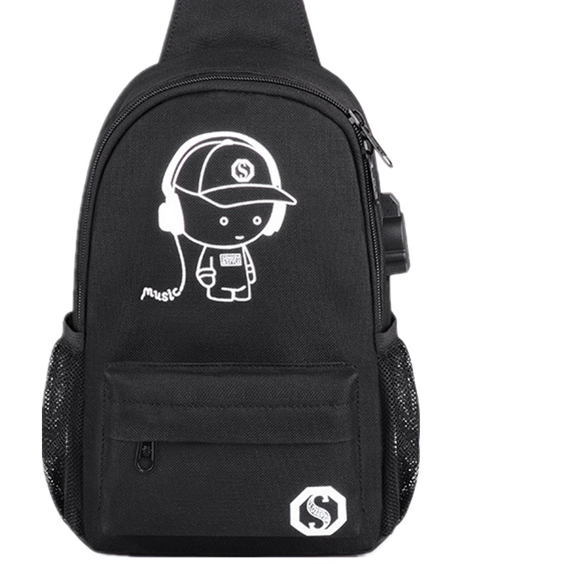 山奇品一新款夜光休闲男士胸包USB儿童单肩包 户外运动斜挎包牛津布小挎包