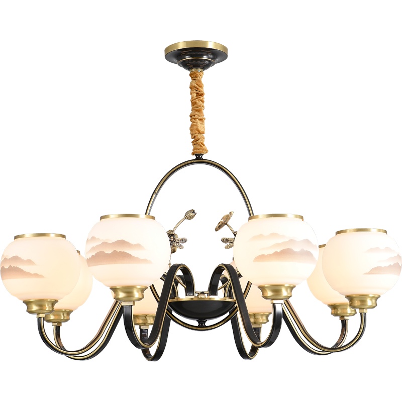 觅物 欧式全铜吊灯客厅灯餐厅书房卧室吊灯具美式乡村田园艺术设计大气陶瓷灯具别墅奢华复古灯饰