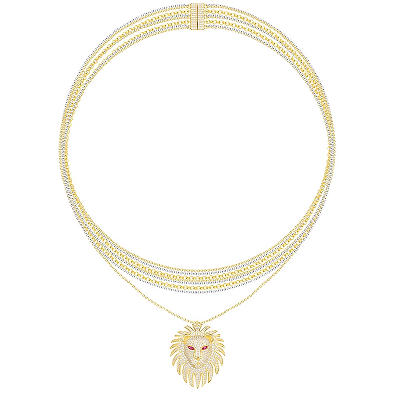 APM Monaco EGYPTIAN TRIBUTE系列金黄色女士 925银镶晶钻母狮银项链 AC3897XKRY