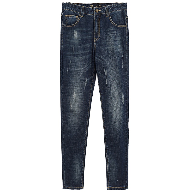 唐狮夏装新款牛仔裤 女牛仔刺绣脚口抓破九分裤