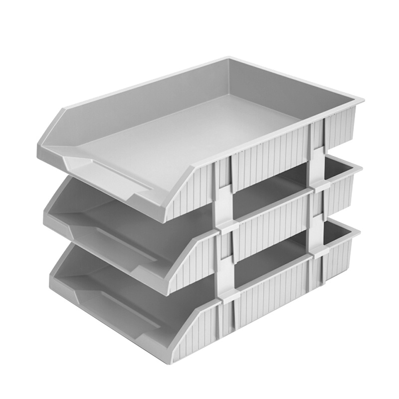 得力 9206 三层可调节收纳文件座 自由拆卸组装三层文件盘/文件框 牢固耐用 浅灰色