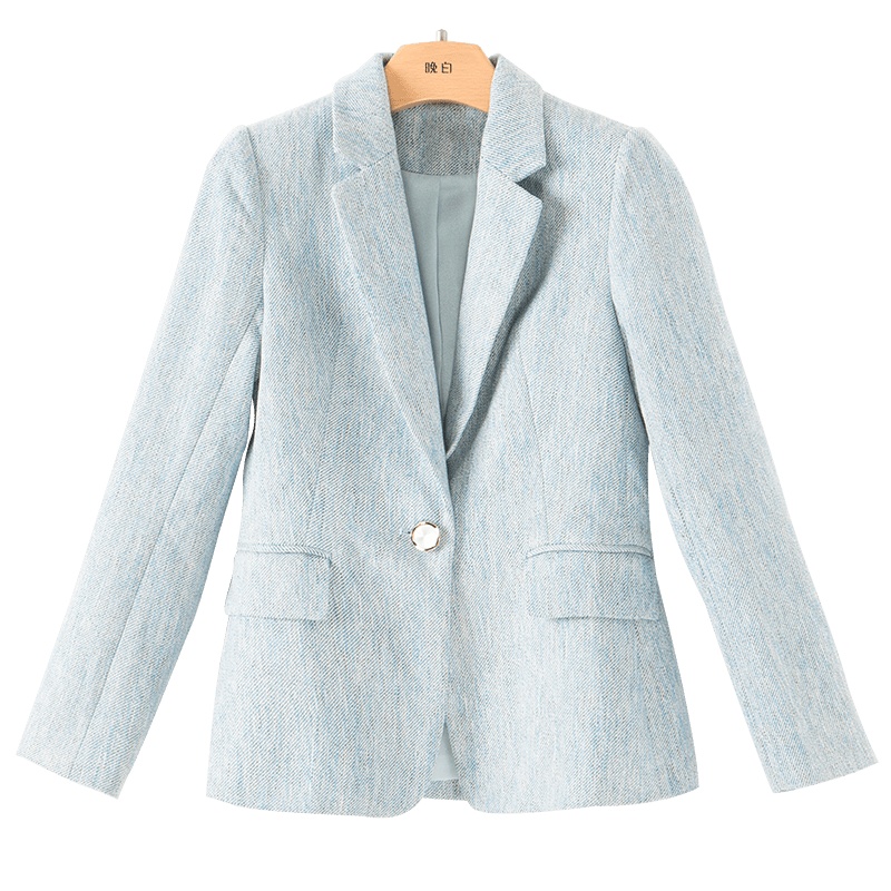 晚白2020冬季新品时尚通勤简约修身一粒扣纯色百搭毛呢西装外套女