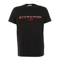 纪梵希(GIVENCHY)夏季T恤红白渐变logo黑色圆领短袖衫奢侈品男装 BM70UY3002 001