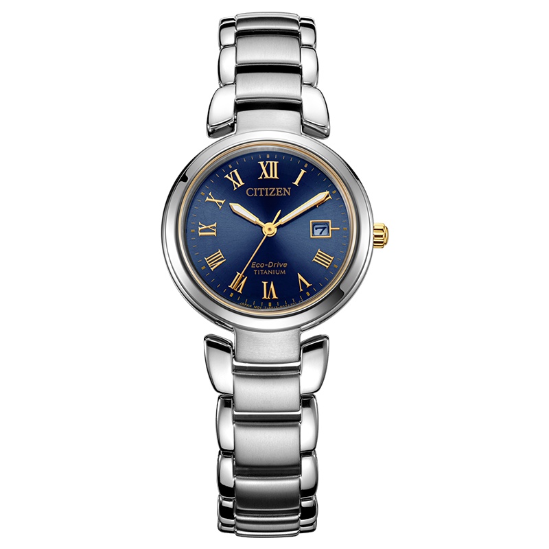 西铁城(CITIZEN)手表女士日韩品牌光动能钛合金表带表壳轻型复古时尚女表EW2509-83L