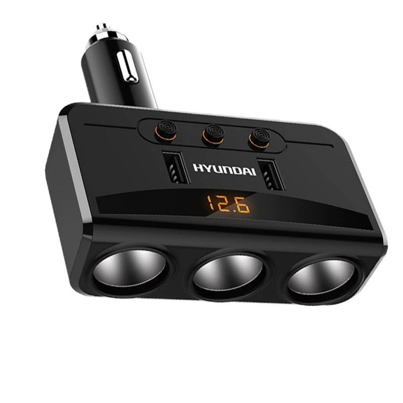 现代 带开关 一拖三 汽车 一分三点烟器 电源分配器车载充电器
