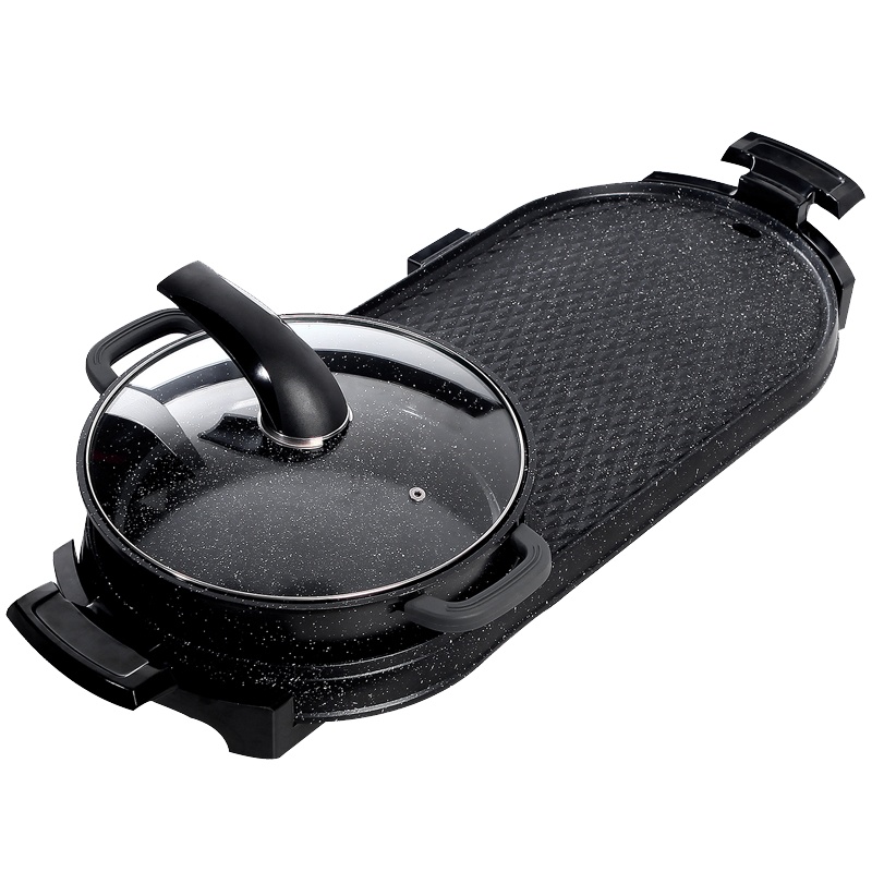 塔夫曼 电烧烤炉家用无烟电烤盘不粘烤肉机麦饭石涮烤火锅一体锅鸳鸯火锅