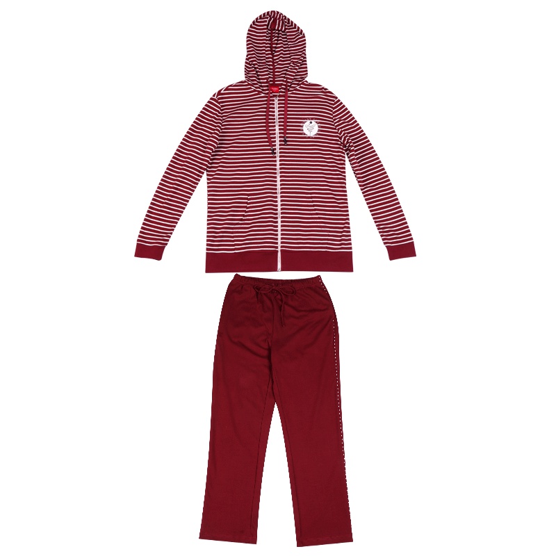 雪仙丽春季纯棉情侣家居服全棉运动休闲条纹可外穿连帽居家服套装