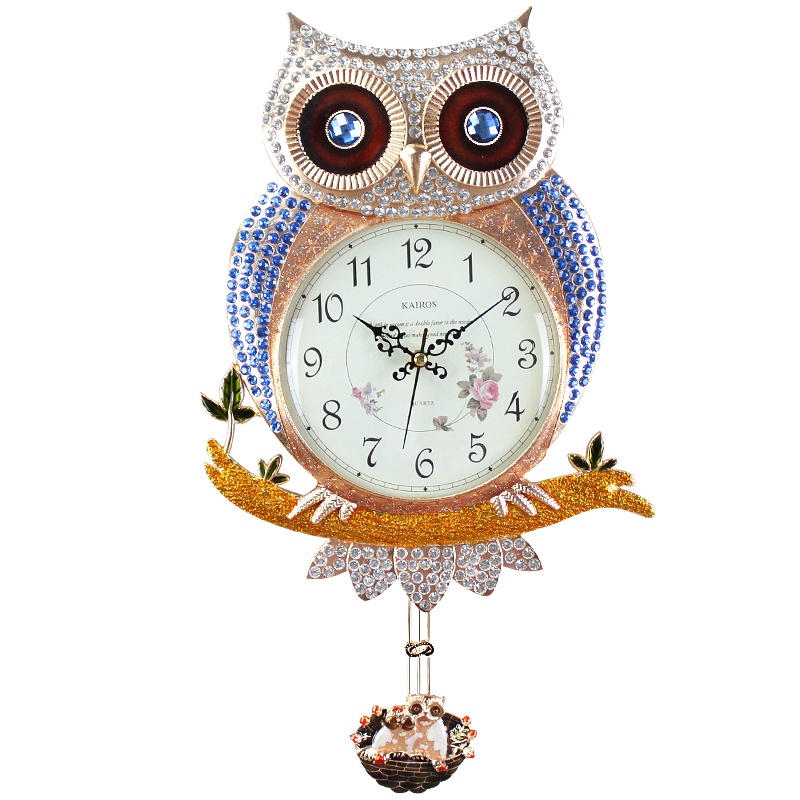 凯乐丝(KAIROS) 韩式猫头鹰金属卡通挂钟欧式家居饰品创意钟表客厅墙面装饰挂件摆钟