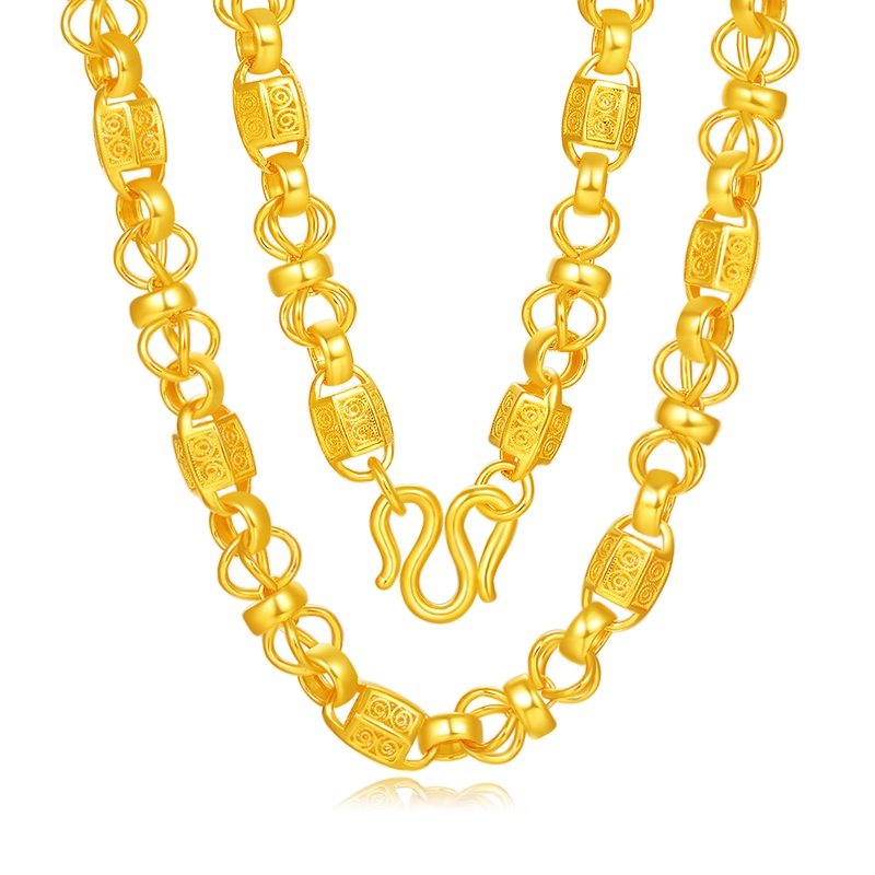 梦金园 黄金项链 霸气华贵雕花老板链足金999黄金项链男士计价 黄金首饰