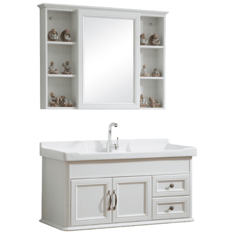 美式田园卫浴PVC浴室柜组合 落地式洗濑台洗手盆洗脸盆卫生间镜柜安心抵
