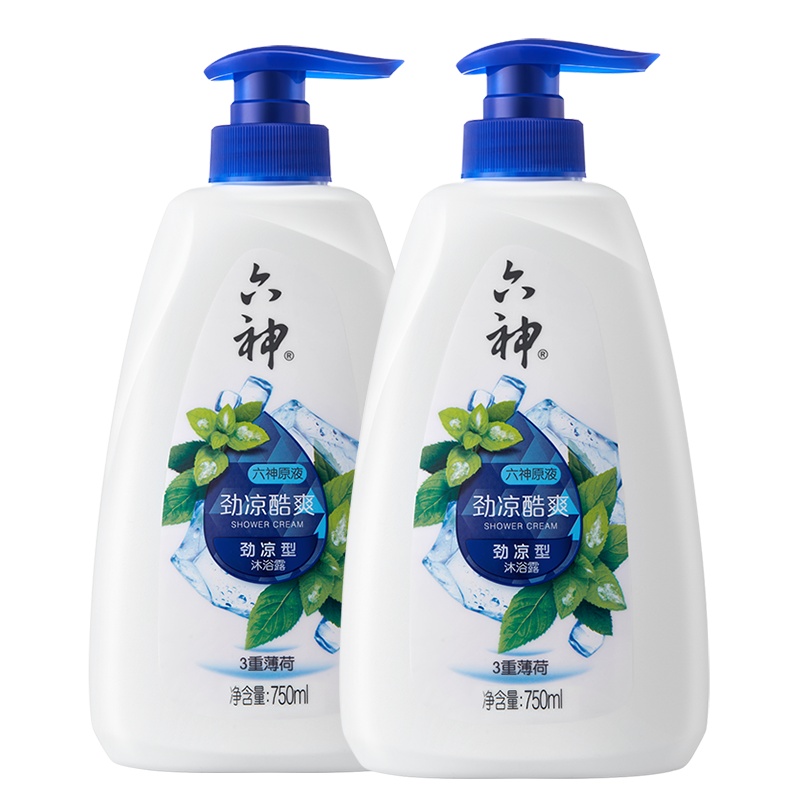六神 劲凉酷爽 沐浴露750ml两瓶装(男士女士沐浴乳液 清新薄荷香 保湿滋润 劲凉提神 3重薄荷精华 )