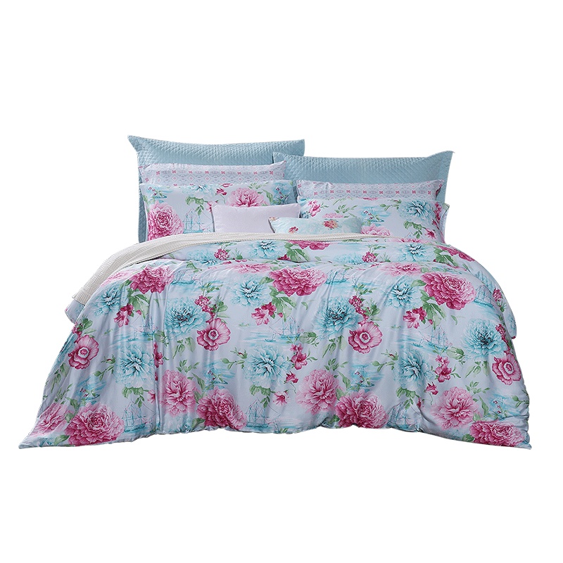 富安娜(FUANNA)家纺 天丝四件套莱赛尔套件1.5米绗缝春夏双人床上用品1.8m床套件被套床单