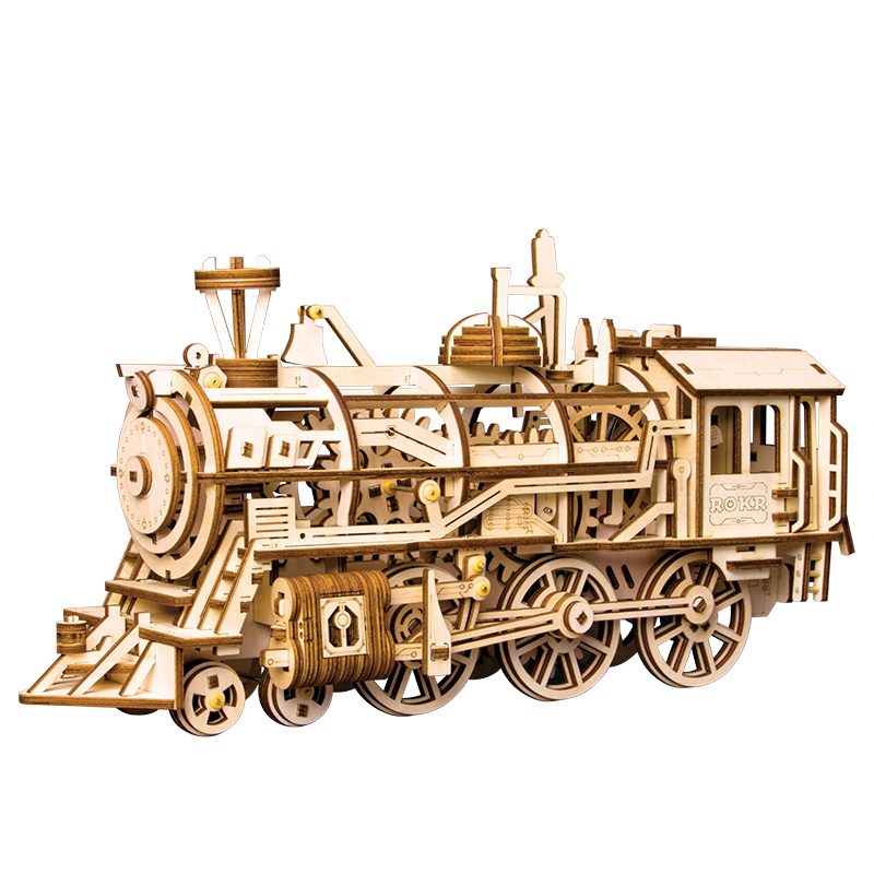 若态若来齿轮之械 木质机械传动模型3d立体拼插拼图创意diy手工拼装模型玩具男孩 LK701激光火车头