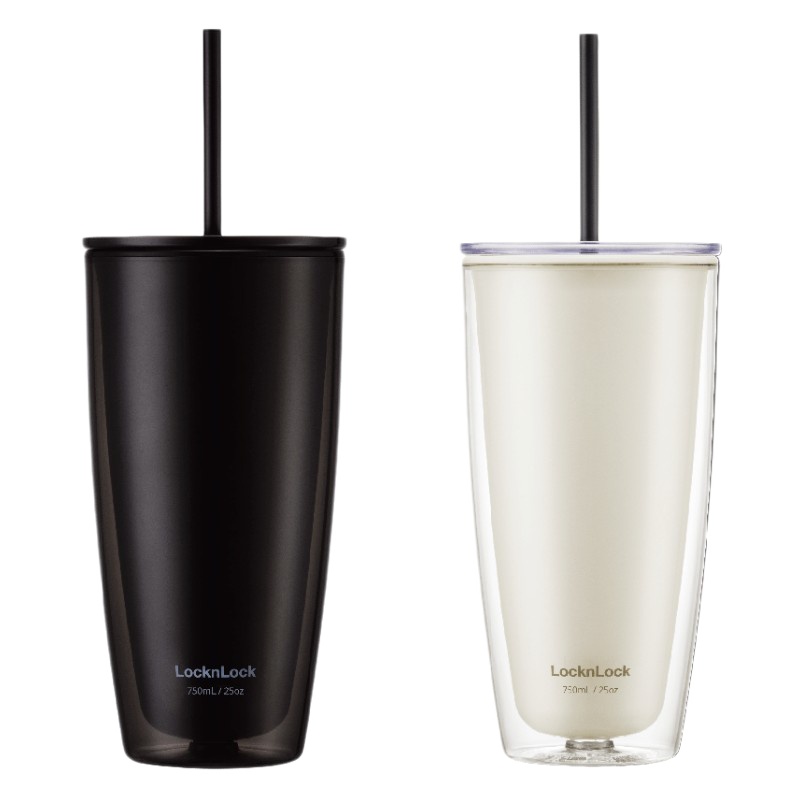 乐扣乐扣(Lock&Lock) 双层简约吸管杯桌面杯 办公室喝水杯塑料杯 男女通用杯