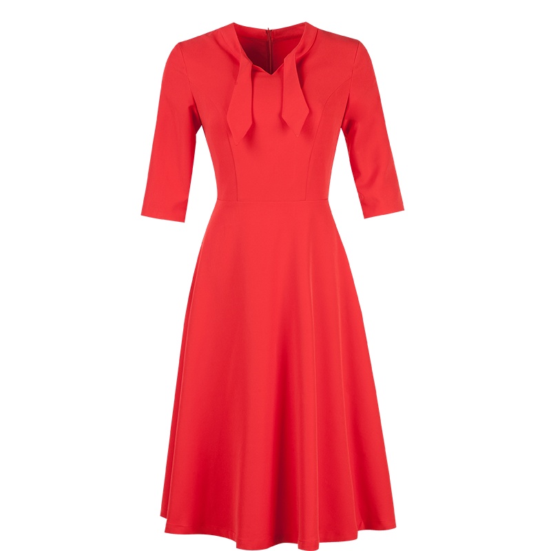 晚白2021春季新品简约纯色修身显瘦年会装百搭敬酒服A字连衣裙女