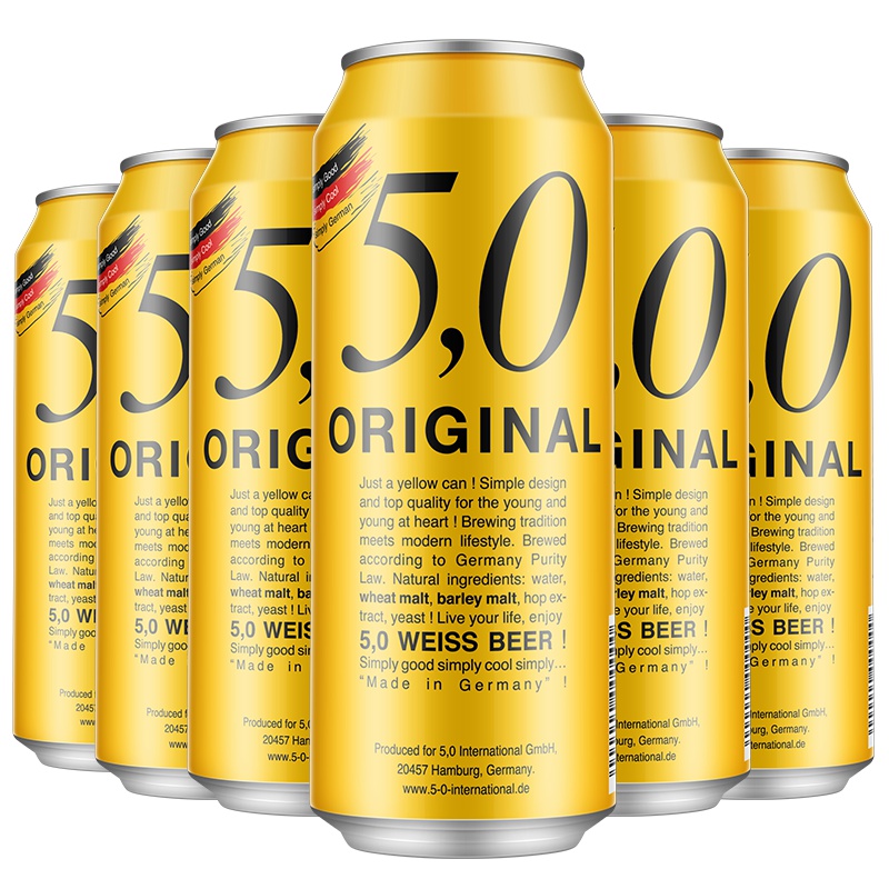 德国原装进口 奥丁格旗下5.0 ORIGINAL 自然浑浊型小麦白啤酒500ml*6罐(六罐装)