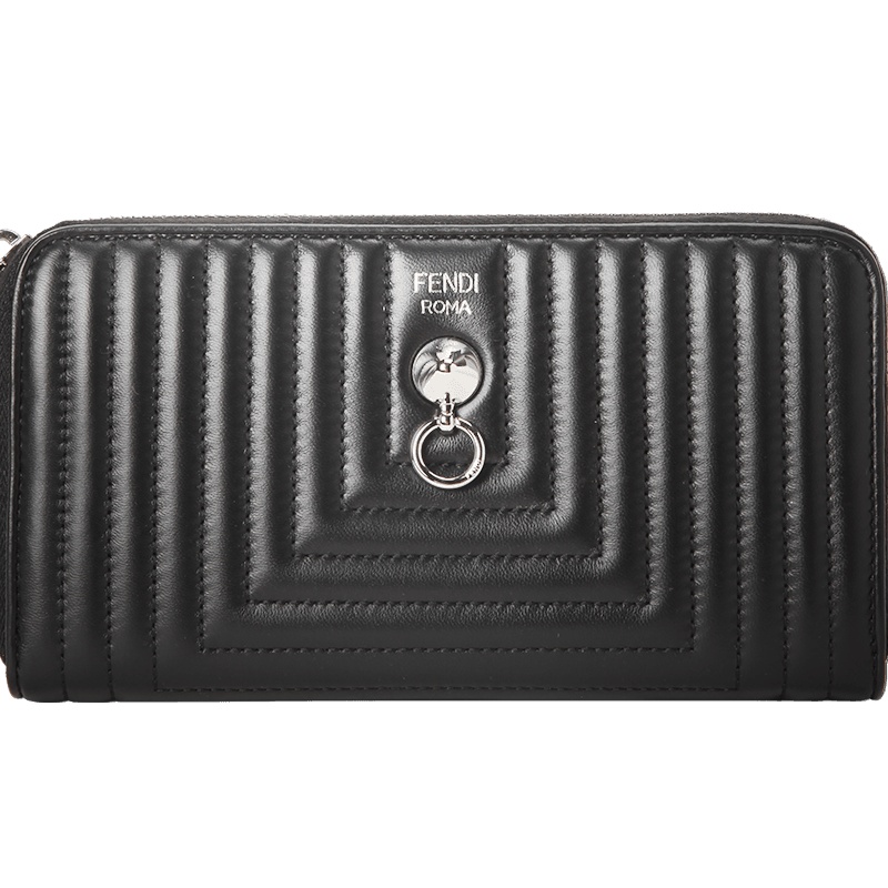 FENDI/芬迪 女钱包绗缝图案铆钉圆环装饰长款拉链钱夹 8M0299 19x10.5x2.5CM