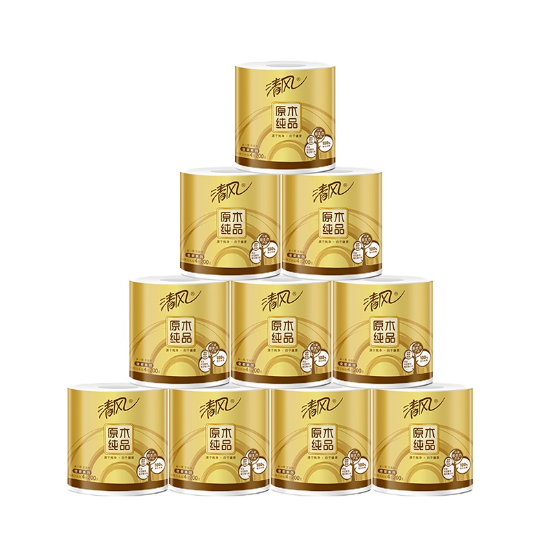 清风(APP)卷纸 原木纯品金装系列 卫生纸4层200克*10卷