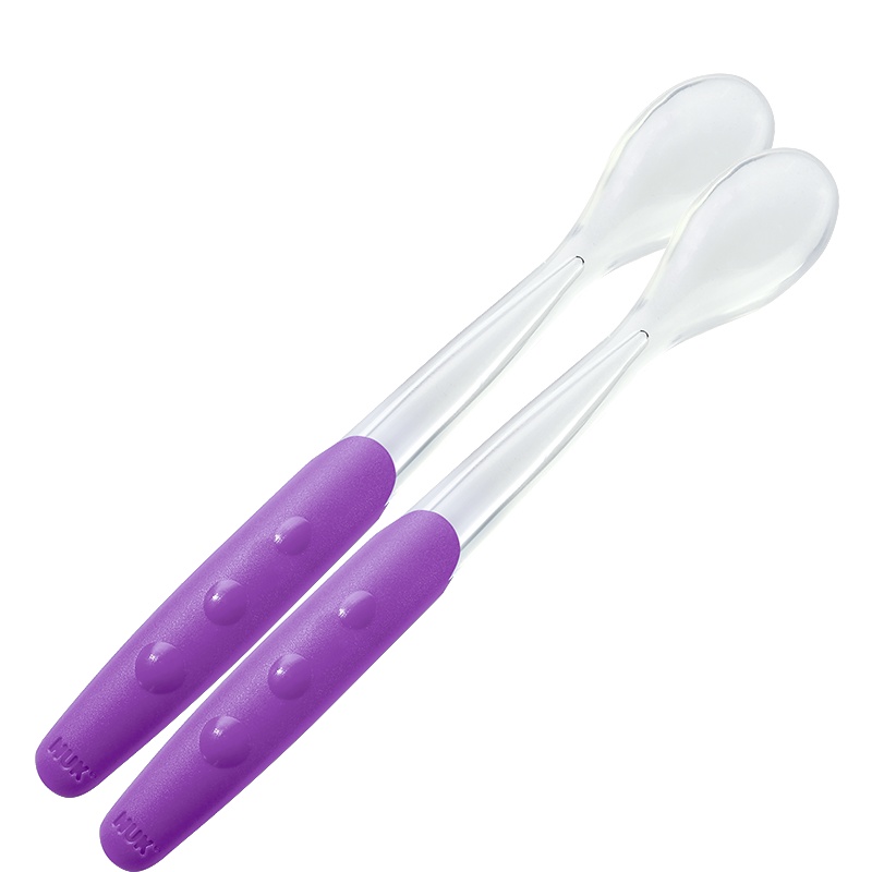 NUK婴儿圆头长柄硅胶软调羹NUK软勺 颜色随机( 2只装)