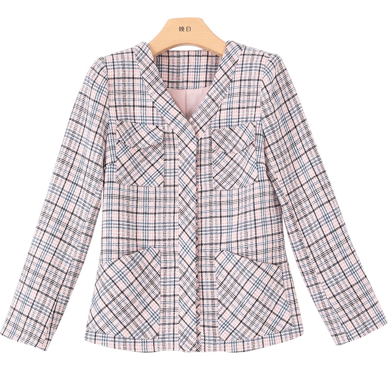 晚白2020冬季新品名媛淑女格子暗扣修身常规减龄小香风毛呢外套女
