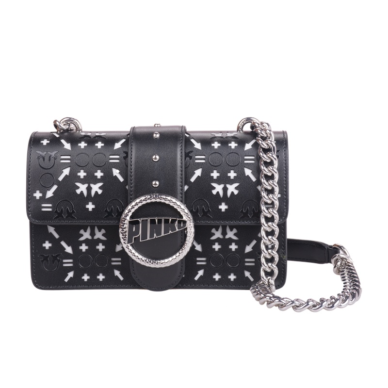 Pinko黑色镂空符号燕子logo大号链条包单肩包1P21BEY5EQZI2