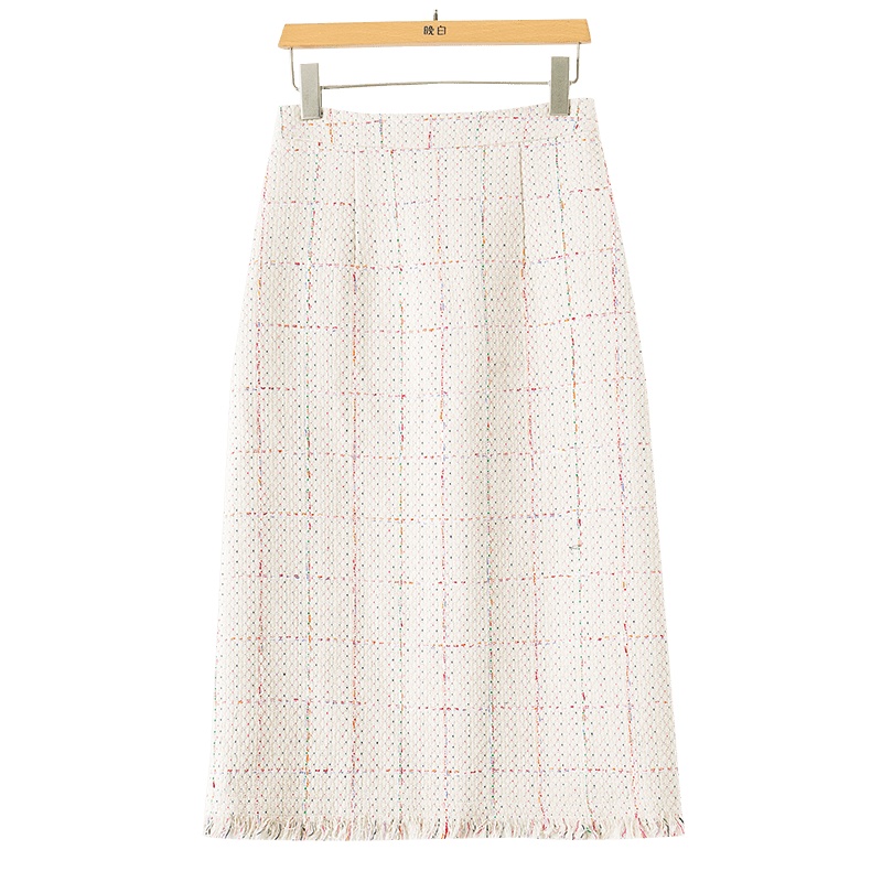 晚白2020秋冬新品简约百搭高腰格子修身显瘦包臀裙半裙半身裙女