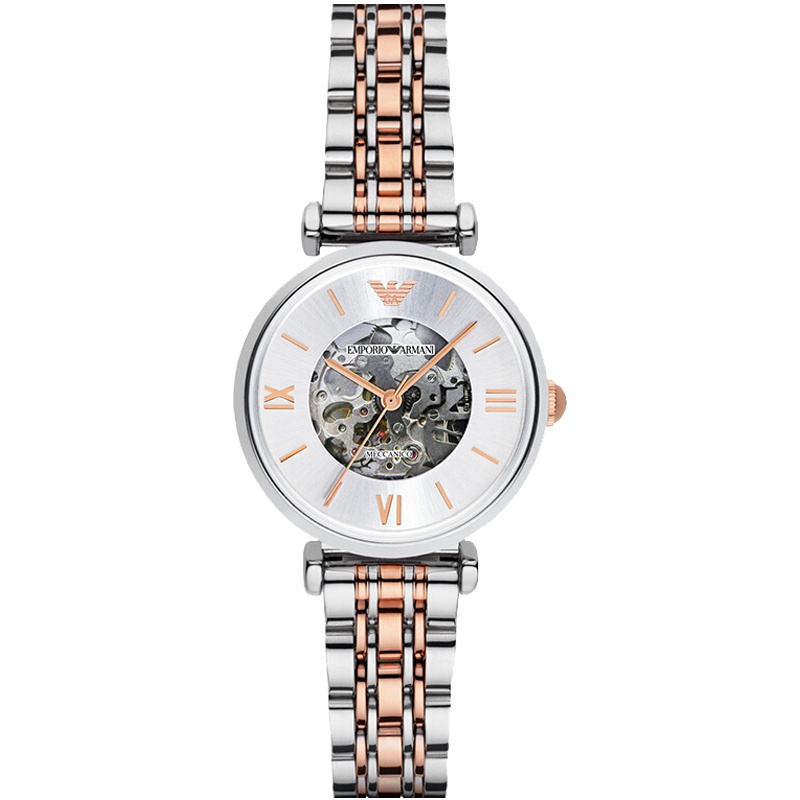 阿玛尼（Emporio Armani) 手表 时尚镂空背透机械表女 钢带女士手表腕表 AR1992